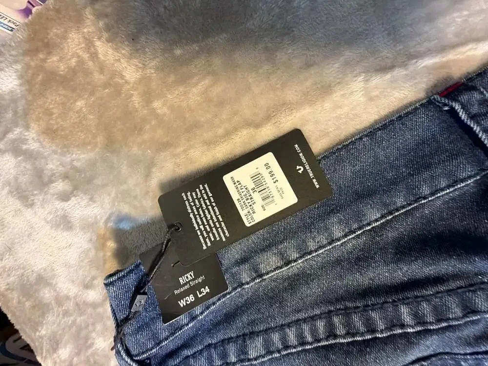True Religion Ricky Big T Flap Straight Jeans Dark Shivering Wash Size 36
